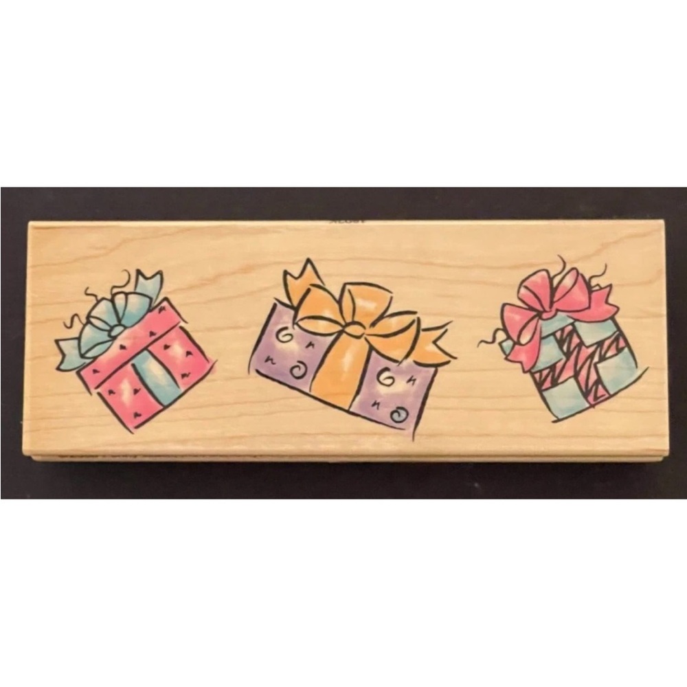 Gift Present Wrap Bow Ribbon Boxes and Bows Penny Black Wood Rubber Stamp 1802K